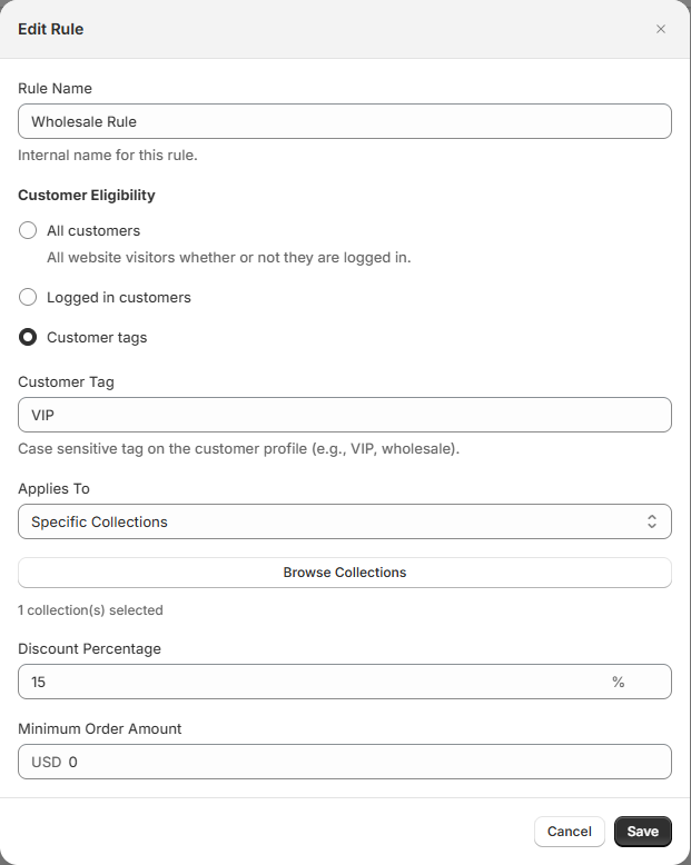 Wezy Wholesale Rule Form